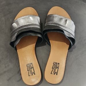 Miz Mooz Metallic Silver Leather Slide Sandals
